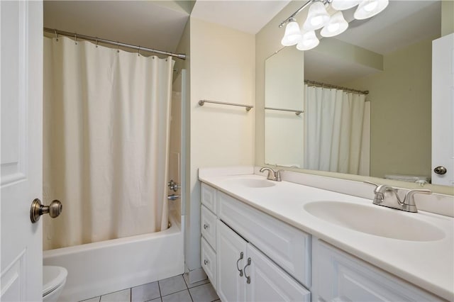 136 Wiegand Dr, Cranberry Twp, PA 16066 - bathroom with double vanity, tile patterned flooring, shower / bath combo with shower curtain, and a chandelier