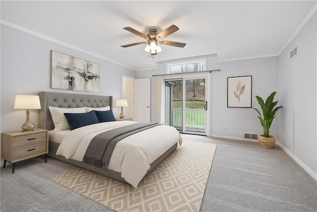 136 Wiegand Dr, Cranberry Twp, PA 16066 - carpeted bedroom featuring access to exterior, crown molding, and ceiling fan