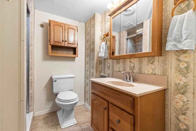 645 Dewalt Dr, Baldwin Twp, PA 15234 - full bathroom with vanity, toilet, tile patterned flooring, wallpapered walls, and a shower with shower curtain