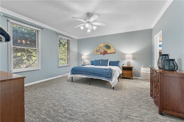 122 Hunter Dr, Cranberry Twp, PA 16066 - carpeted bedroom with ornamental molding, baseboards, and a ceiling fan