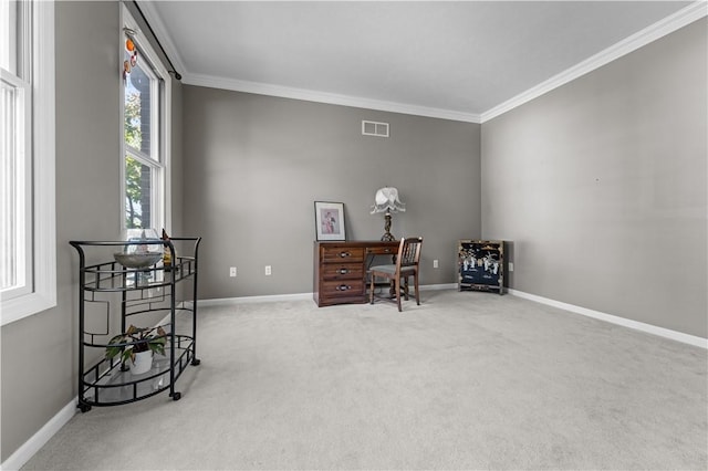 122 Hunter Dr, Cranberry Twp, PA 16066 - home office with ornamental molding, carpet, and baseboards