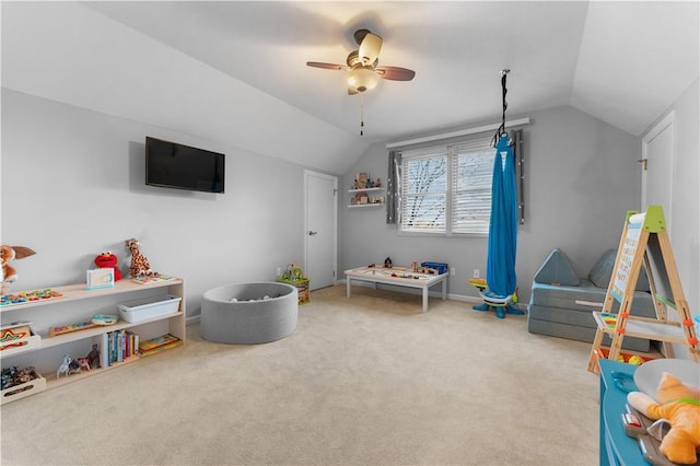 122 Hunter Dr, Cranberry Twp, PA 16066 - recreation room featuring lofted ceiling, a ceiling fan, and carpet floors