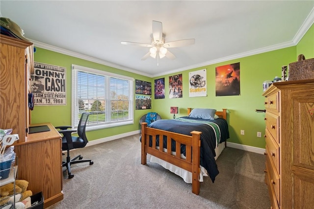 805 Saddleback Ct, Hempfield Twp Wml, PA 15601 - carpeted bedroom featuring crown molding, baseboards, a desk, and a ceiling fan