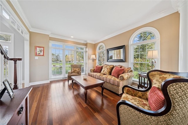 805 Saddleback Ct, Hempfield Twp Wml, PA 15601 - living area featuring baseboards, dark wood-style floors, and crown molding