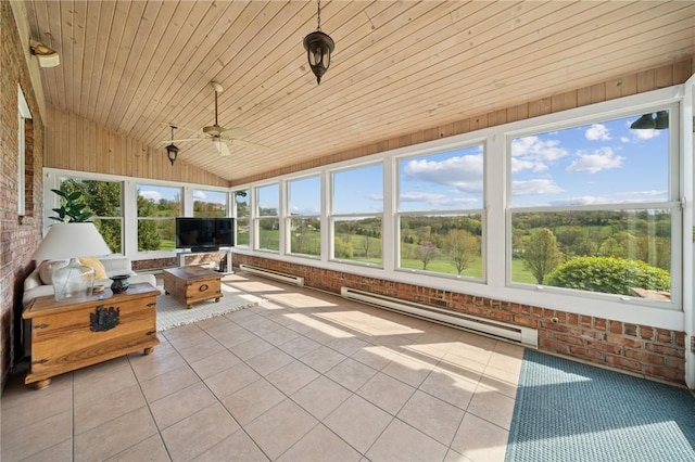 805 Saddleback Ct, Hempfield Twp Wml, PA 15601 - sunroom / solarium featuring a baseboard radiator, baseboard heating, a ceiling fan, and lofted ceiling