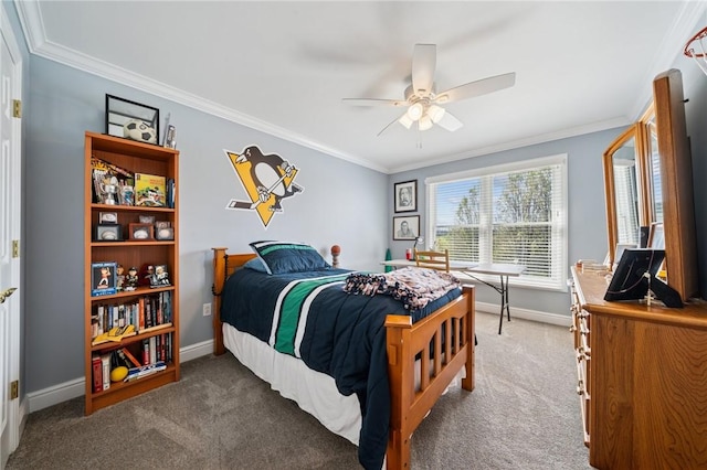 805 Saddleback Ct, Hempfield Twp Wml, PA 15601 - bedroom with carpet floors, ornamental molding, baseboards, and a ceiling fan