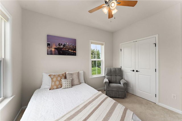 1001 Mohawk Ln, Marshall, PA 16046 - bedroom with baseboards, carpet flooring, a closet, and ceiling fan