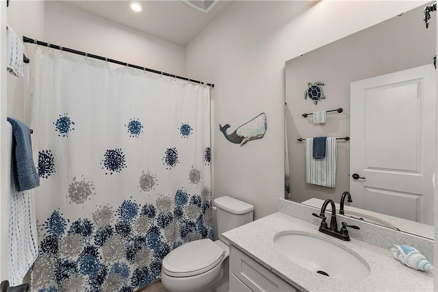 1001 Mohawk Ln, Marshall, PA 16046 - full bathroom featuring toilet, vanity, a shower with curtain, and recessed lighting