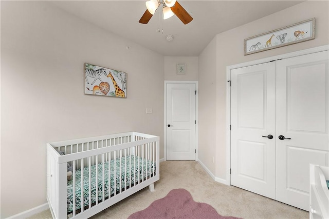 1001 Mohawk Ln, Marshall, PA 16046 - bedroom with baseboards, carpet, a closet, a nursery area, and a ceiling fan