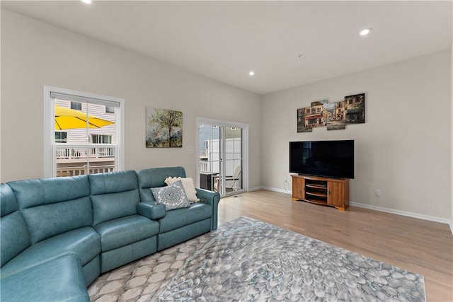 1001 Mohawk Ln, Marshall, PA 16046 - living room featuring wood finished floors, recessed lighting, and baseboards