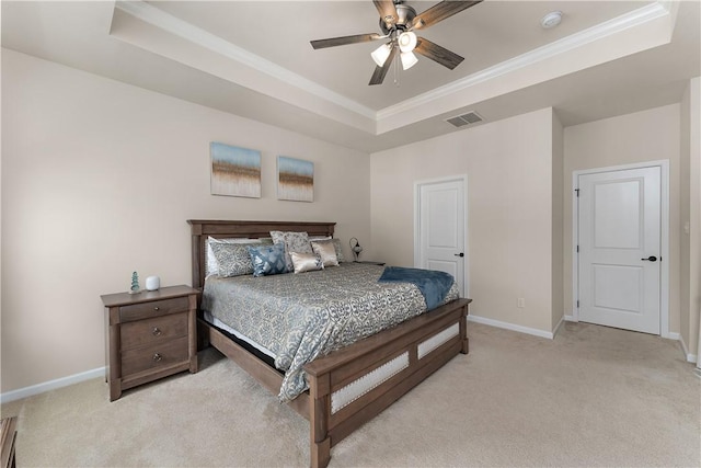 1001 Mohawk Ln, Marshall, PA 16046 - bedroom featuring a raised ceiling, light carpet, baseboards, ornamental molding, and a ceiling fan