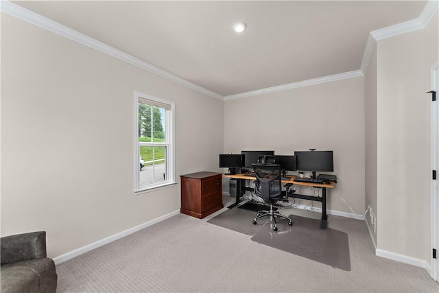 1001 Mohawk Ln, Marshall, PA 16046 - home office with baseboards, crown molding, and carpet