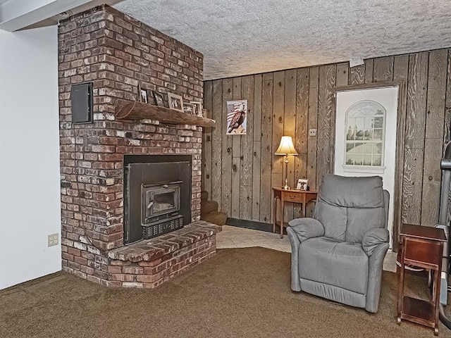1646 Millers Run Rd, Mount Pleasant Twp Was, PA 15057 - living area with carpet, a textured ceiling, and wooden walls