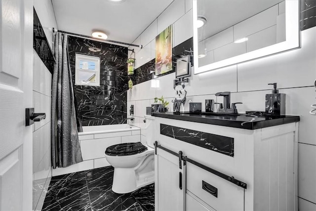 1228 Soles St, Mckeesport, PA 15132 - full bathroom with marble tiled flooring, vanity, shower / tub combo, and toilet