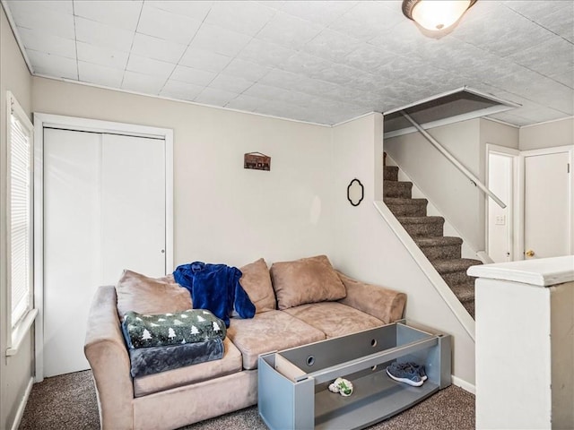 7641 Big Beaver Blvd, Big Beaver, PA 16157 - carpeted living room featuring stairway and baseboards