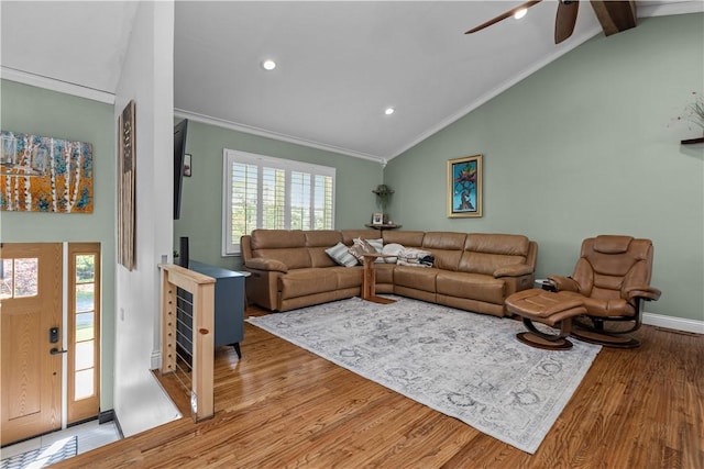 22 Green Crescent Dr, South Strabane, PA 15301 - living area featuring light wood-style flooring, ceiling fan, ornamental molding, baseboards, and recessed lighting