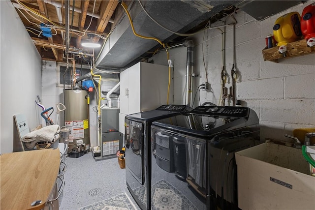 22 Green Crescent Dr, South Strabane, PA 15301 - unfinished basement featuring gas water heater, washer and dryer, a sink, and heating unit