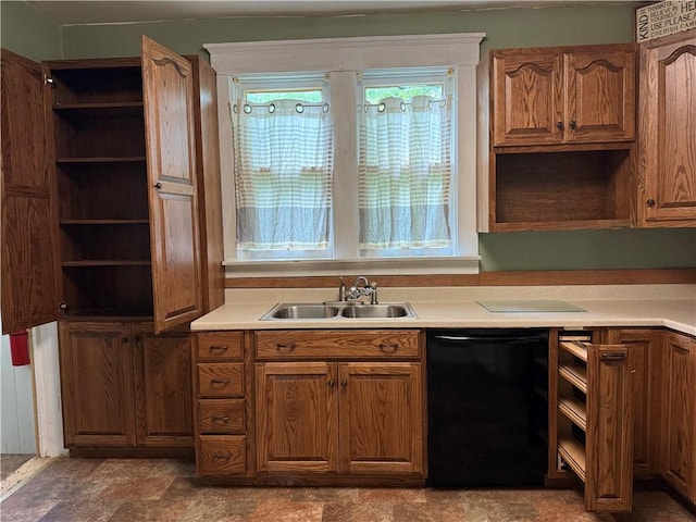 216 Center St, Slippery Rock Boro, PA 16057 - kitchen featuring black dishwasher, a sink, plenty of natural light, and brown cabinetry