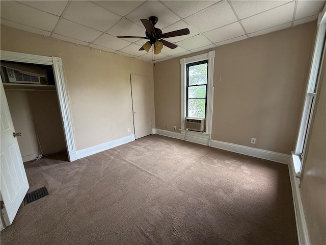 216 Center St, Slippery Rock Boro, PA 16057 - unfurnished bedroom featuring carpet floors, a drop ceiling, baseboards, cooling unit, and a ceiling fan