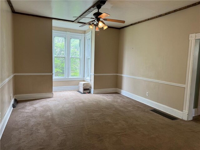 216 Center St, Slippery Rock Boro, PA 16057 - carpeted spare room featuring a ceiling fan, baseboards, and ornamental molding