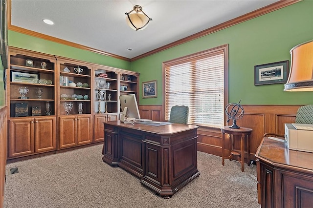 317 Buckingham Dr, Peters Twp, PA 15367 - office area featuring light carpet, wainscoting, and ornamental molding