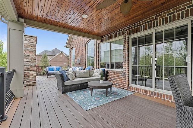 317 Buckingham Dr, Peters Twp, PA 15367 - wooden terrace with outdoor lounge area and a ceiling fan