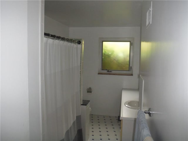 1260 Fox Chapel Rd, Fox Chapel, PA 15238 - full bathroom with tile patterned floors, vanity, curtained shower, and toilet