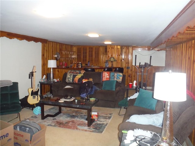 1260 Fox Chapel Rd, Fox Chapel, PA 15238 - carpeted living room featuring wood walls