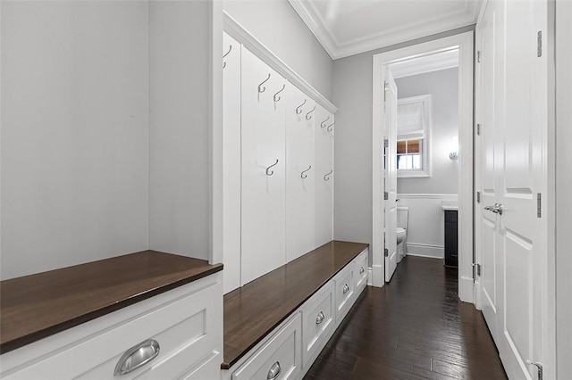 197 Wellington Cir, Peters Twp, PA 15317 - mudroom featuring crown molding and dark wood-style flooring
