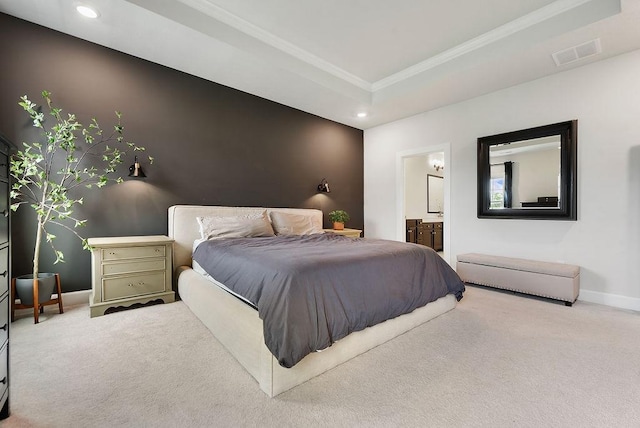 304 Spruce Ln, North Strabane, PA 15317 - bedroom featuring carpet, ornamental molding, baseboards, recessed lighting, and connected bathroom