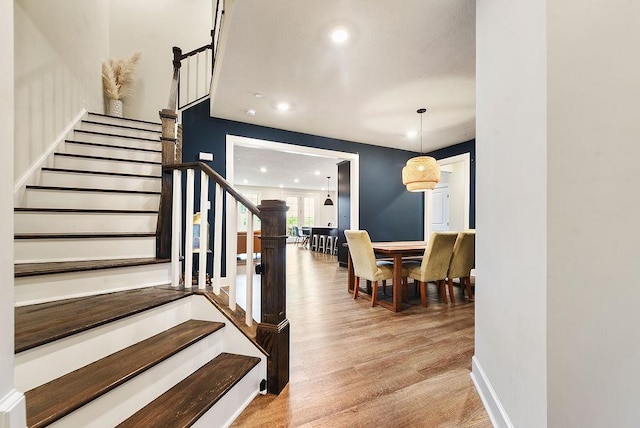 304 Spruce Ln, North Strabane, PA 15317 - staircase with wood finished floors, recessed lighting, and baseboards
