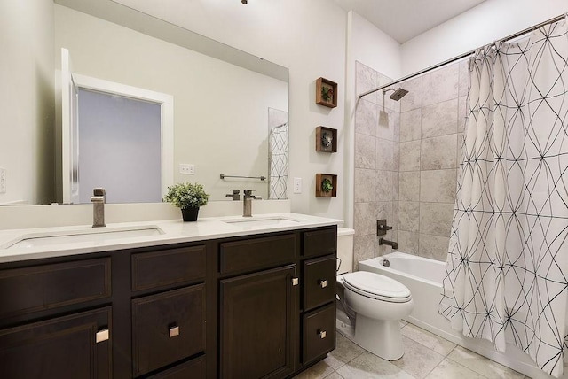 304 Spruce Ln, North Strabane, PA 15317 - bathroom with double vanity, toilet, shower / tub combo, and tile patterned floors