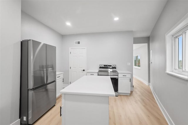5437 Rosetta St, Garfield, PA 15206 - kitchen featuring stainless steel appliances, light wood-style flooring, light countertops, white cabinets, and recessed lighting