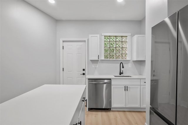 5437 Rosetta St, Garfield, PA 15206 - kitchen featuring appliances with stainless steel finishes, a sink, light countertops, white cabinetry, and recessed lighting