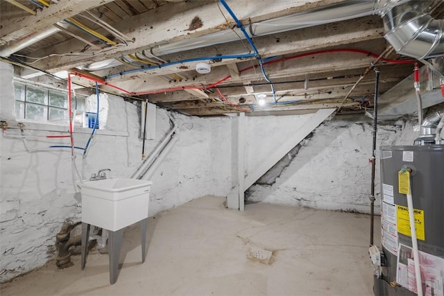5437 Rosetta St, Garfield, PA 15206 - basement with water heater and a sink