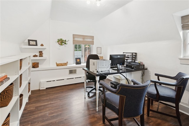 254 Orchard Dr, Mt Lebanon, PA 15228 - office space featuring baseboard heating, vaulted ceiling, and wood finished floors