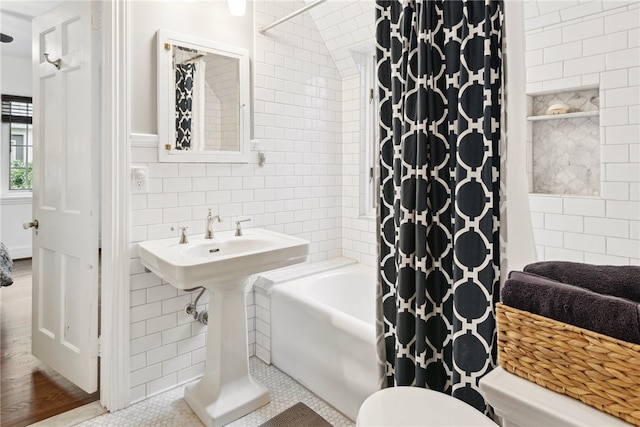 254 Orchard Dr, Mt Lebanon, PA 15228 - full bath featuring tile walls, shower / tub combo with curtain, and toilet