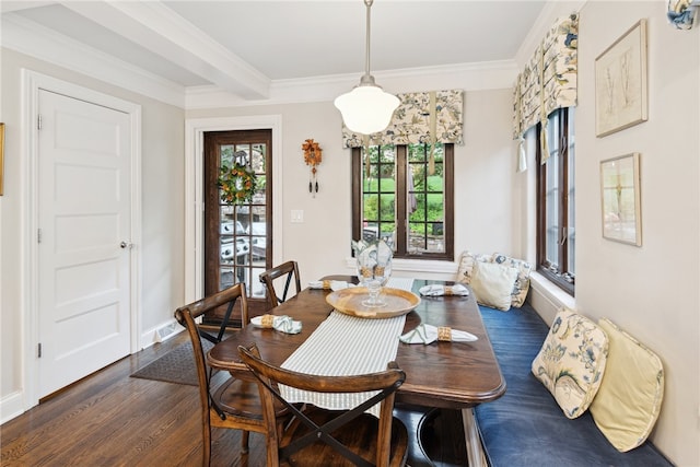254 Orchard Dr, Mt Lebanon, PA 15228 - dining space with dark wood-style flooring, crown molding, and baseboards