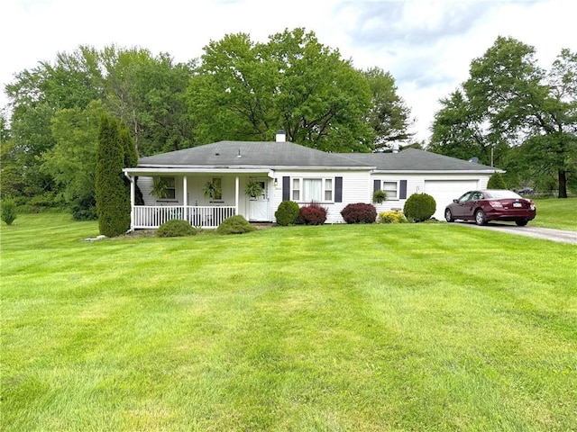 16 W Oakwood Way, Neshannock Twp, PA 16105 - view of front facade featuring covered porch, a garage, driveway, and a front yard