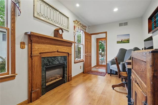 150 Greenfield Rd, Neshannock Twp, PA 16105 - office area featuring light wood-type flooring, a high end fireplace, recessed lighting, and baseboards