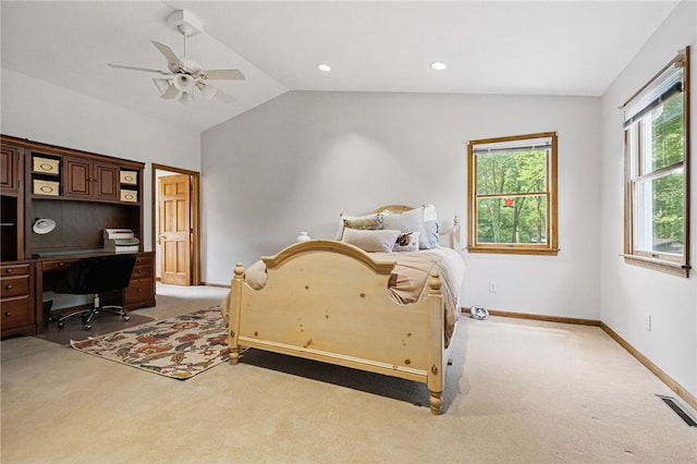 150 Greenfield Rd, Neshannock Twp, PA 16105 - bedroom featuring carpet, vaulted ceiling, a desk, ceiling fan, and baseboards
