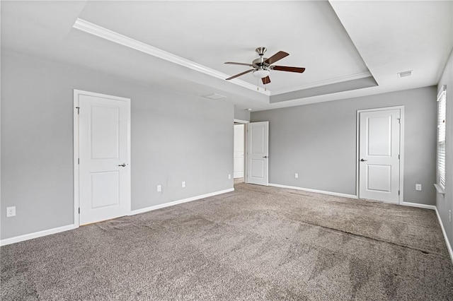 3017 Pelican Dr, Middlesex Twp, PA 16059 - unfurnished bedroom featuring a raised ceiling, crown molding, carpet, baseboards, and ceiling fan