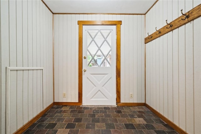 506 E End Road Ext, Bullskin Twp, PA 15425 - doorway featuring baseboards and wood walls