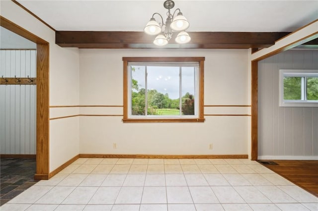 506 E End Road Ext, Bullskin Twp, PA 15425 - unfurnished room with beamed ceiling, baseboards, and a chandelier