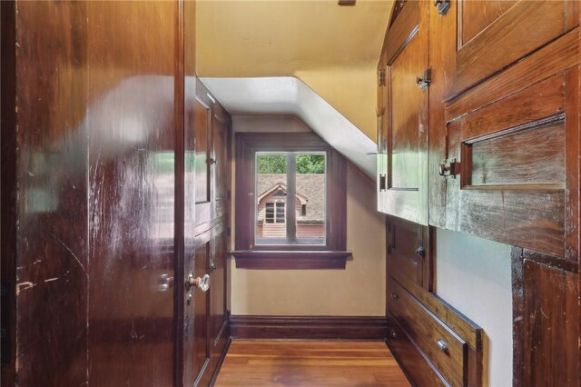 421 E Moody Ave, New Castle/2Nd, PA 16105 - doorway featuring wood finished floors, baseboards, and lofted ceiling