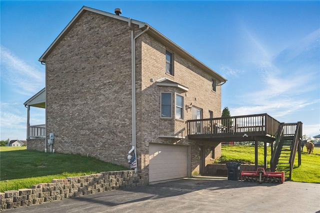 3405 Grandview Rd, Perry Twp Law, PA 16117 - rear view of house featuring asphalt driveway, a wooden deck, stairway, and a yard