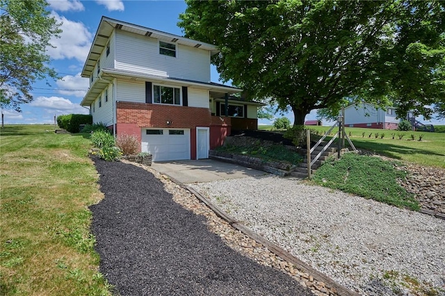 125 Srader Grove Rd, South Buffalo Twp, PA 16229 - view of front facade with driveway, brick siding, a garage, and a front yard