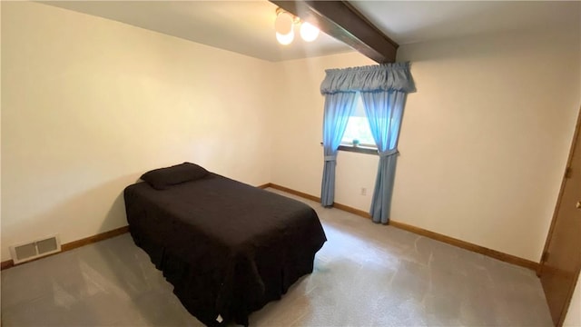 1303 Forest Ave, New Kensington, PA 15068 - bedroom featuring beamed ceiling, baseboards, light carpet, and a ceiling fan