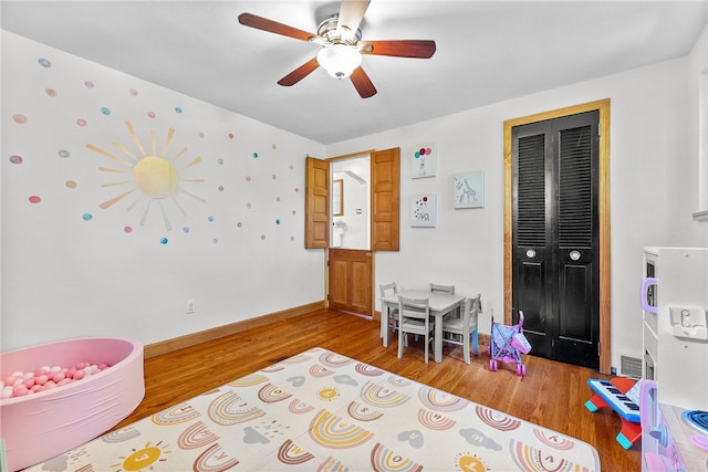 5101 Azalea Dr, Whitehall, PA 15236 - rec room featuring wood finished floors, ceiling fan, and baseboards