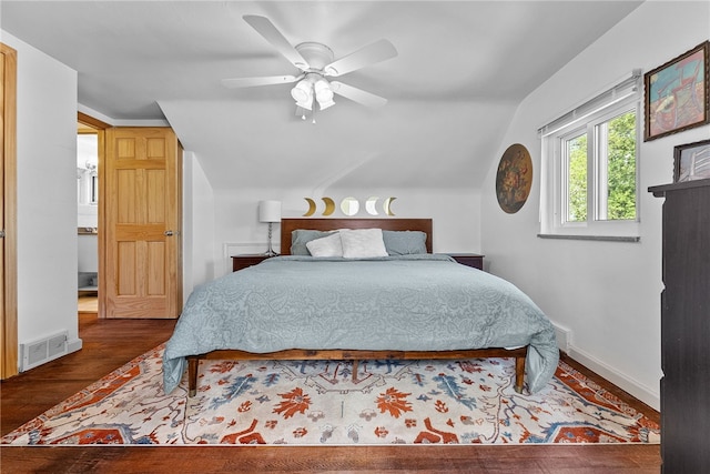 5101 Azalea Dr, Whitehall, PA 15236 - bedroom featuring wood finished floors, lofted ceiling, baseboards, and a ceiling fan